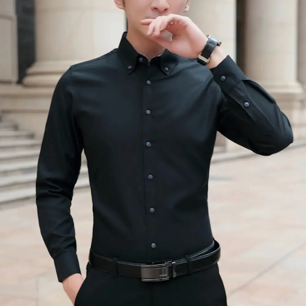 Men's Slim Fit Long Sleeve Oxford Shirt with Functional Chest Pocket