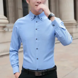 Men's Slim Fit Long Sleeve Oxford Shirt with Functional Chest Pocket