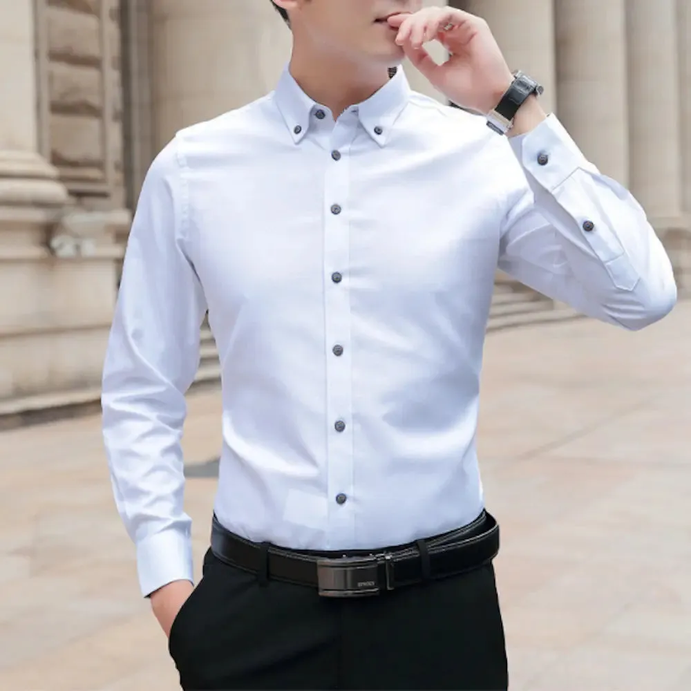 Men's Slim Fit Long Sleeve Oxford Shirt with Functional Chest Pocket