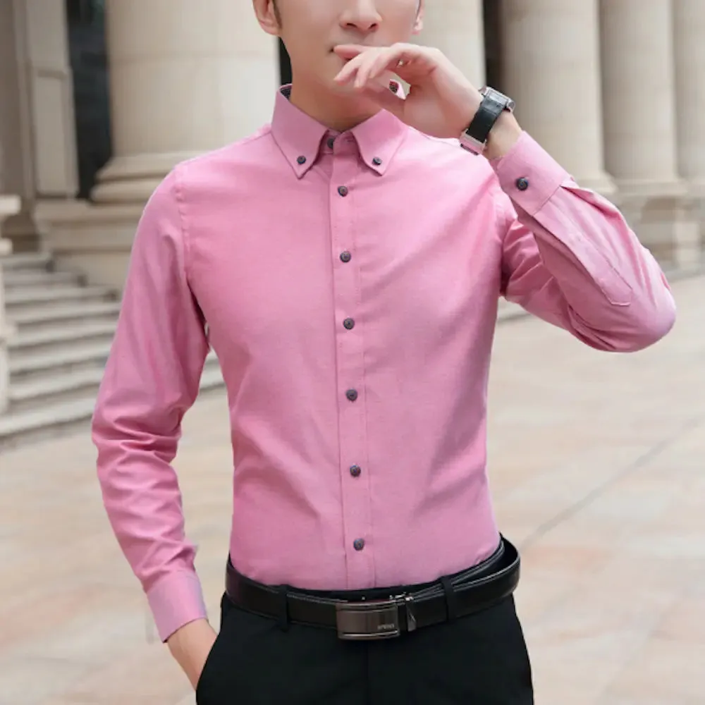 Men's Slim Fit Long Sleeve Oxford Shirt with Functional Chest Pocket