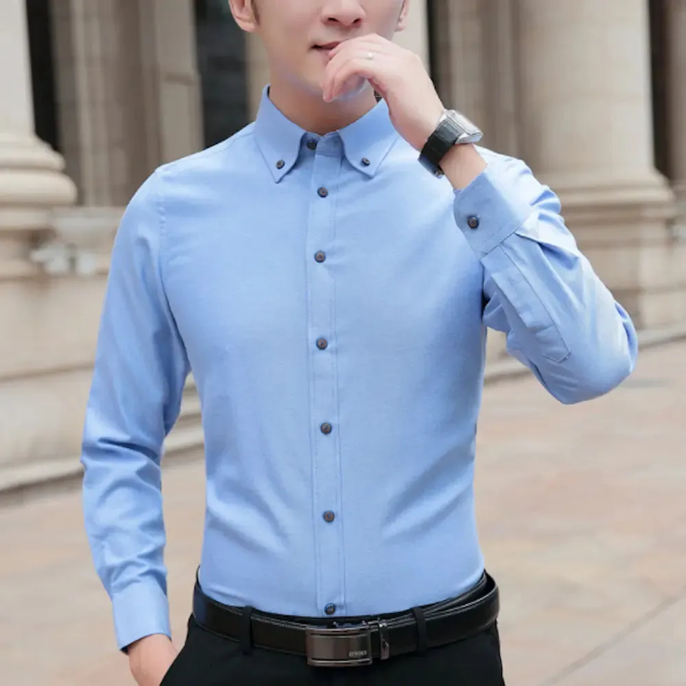 Men's Slim Fit Long Sleeve Oxford Shirt with Functional Chest Pocket