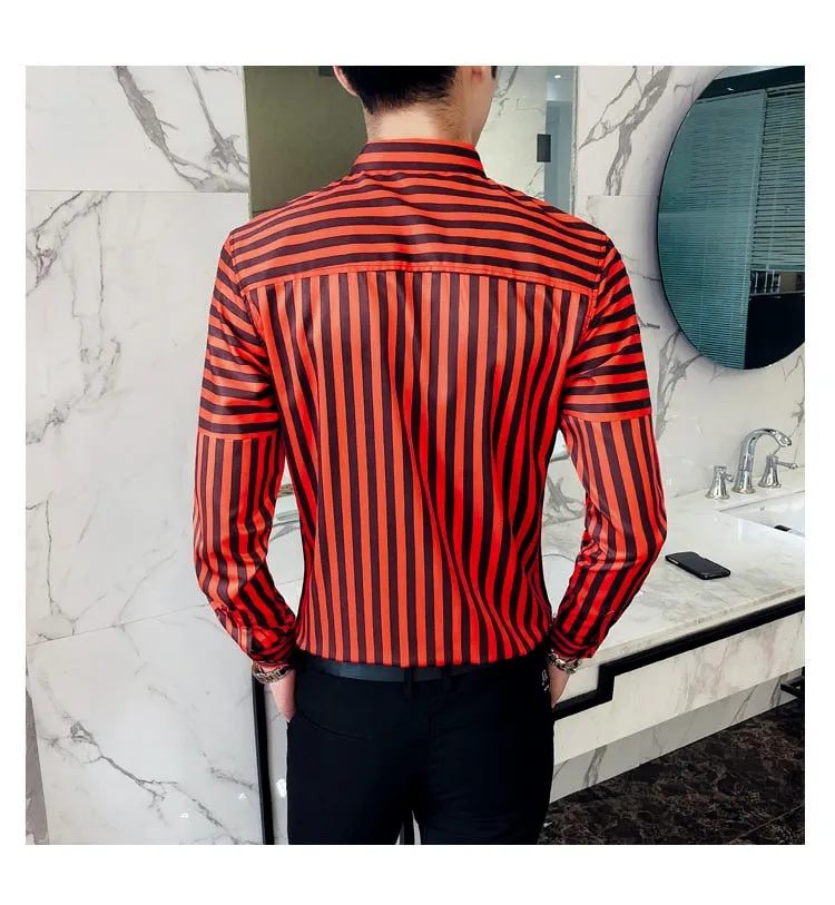 Modern Patched Shoulder with Black Stripes Men Long Sleeves Shirt