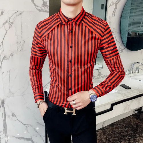 Modern Patched Shoulder with Black Stripes Men Long Sleeves Shirt