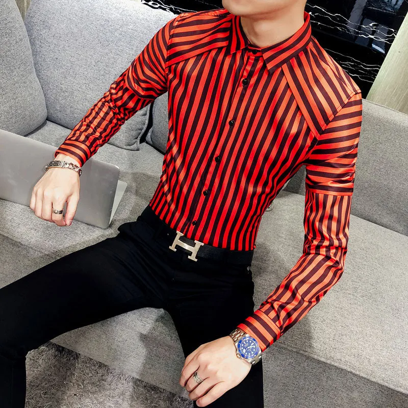 Modern Patched Shoulder with Black Stripes Men Long Sleeves Shirt