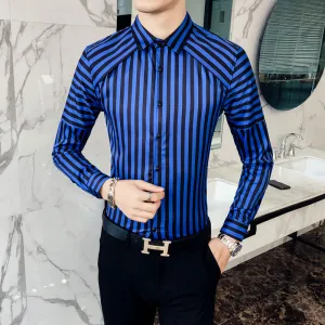 Modern Patched Shoulder with Black Stripes Men Long Sleeves Shirt