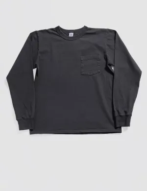Pigment-Dyed Pocket Long Sleeve Tee in Black