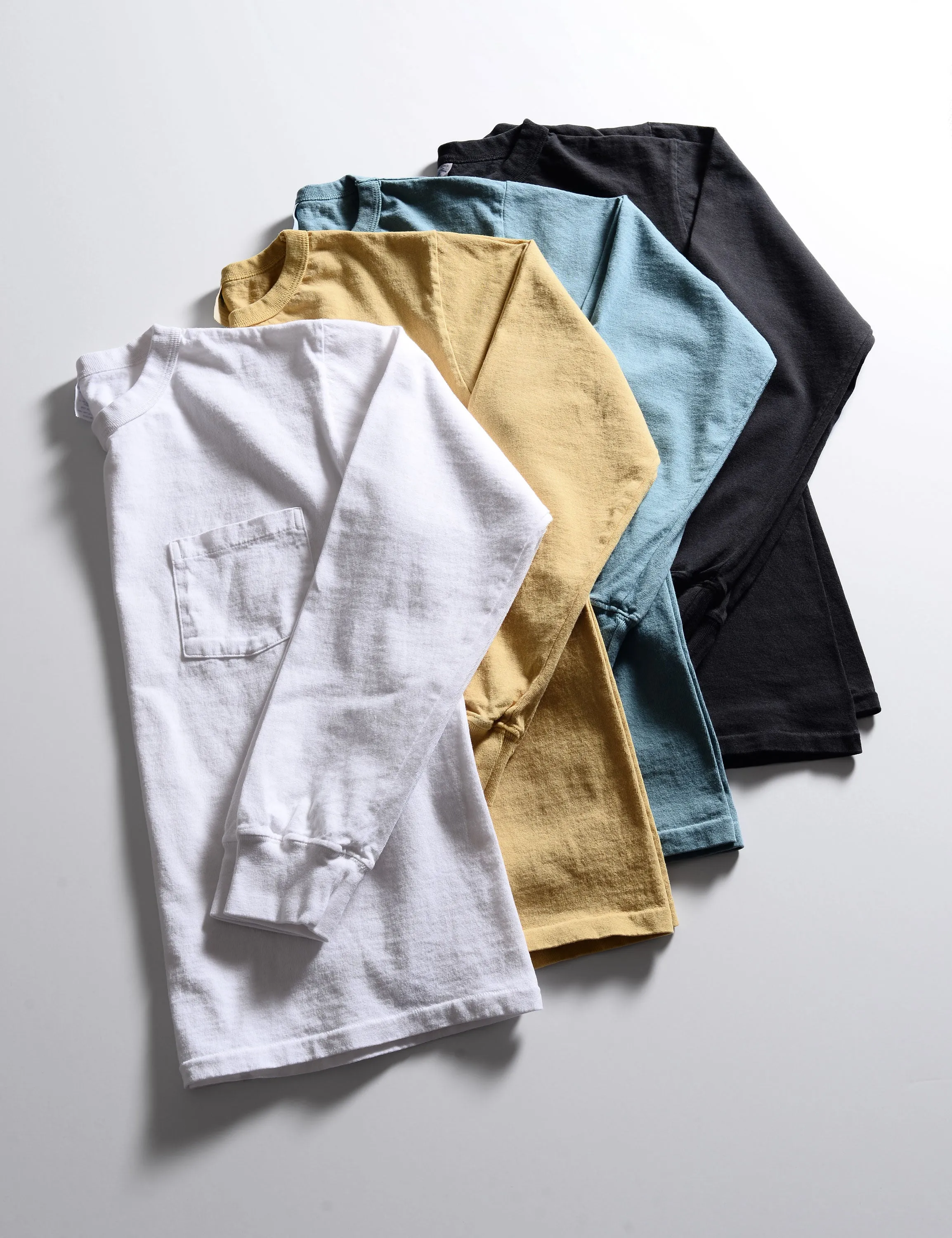 Pigment-Dyed Pocket Long Sleeve Tee in White