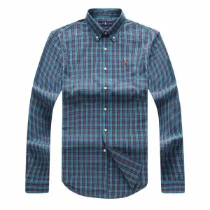 PRL Men's Stripped Designed Cotton Logo Embroidered Blue Button Down Long Sleeve Shirt