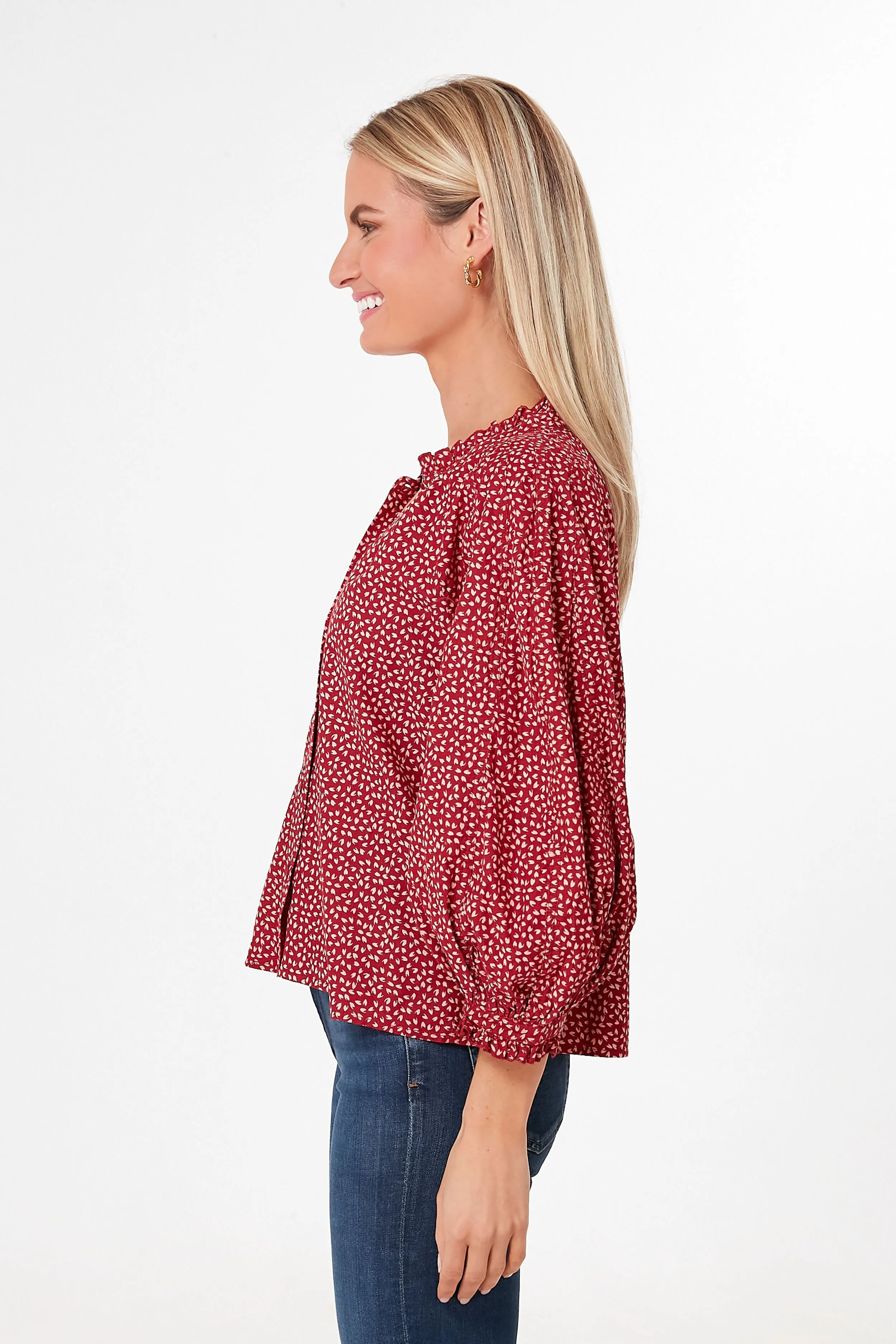 Red Laurel Leaf Print Boutonniere Top