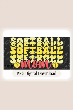 Softball Mom Bubble Lettering PNG Sublimation Digital Download Design