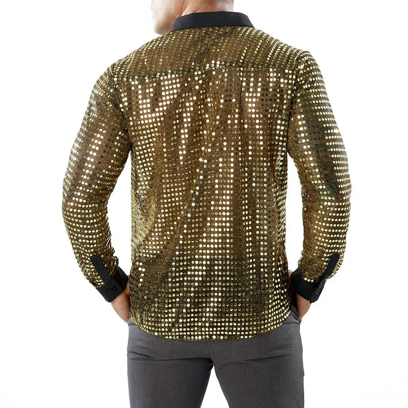 Sparkle Blink Dot Transparent Nightclub Style Men Shirts