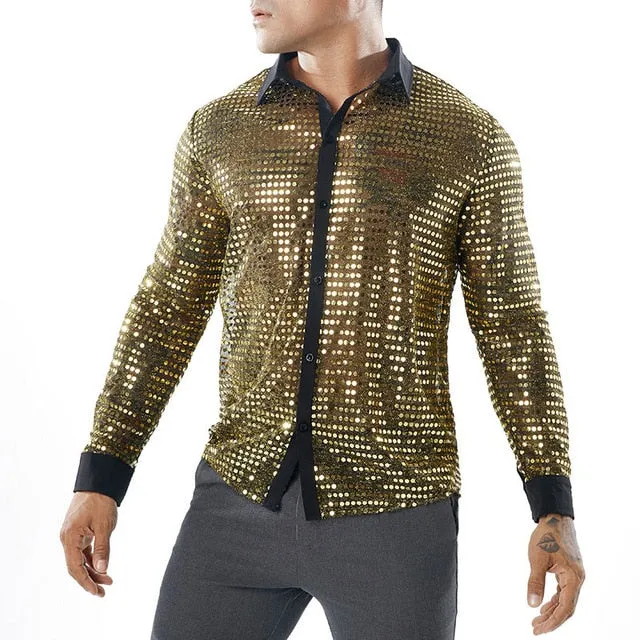 Sparkle Blink Dot Transparent Nightclub Style Men Shirts