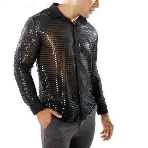 Sparkle Blink Dot Transparent Nightclub Style Men Shirts