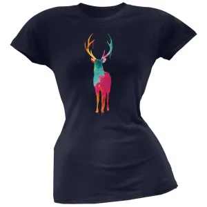 Splatter Deer Navy Soft Juniors T-Shirt