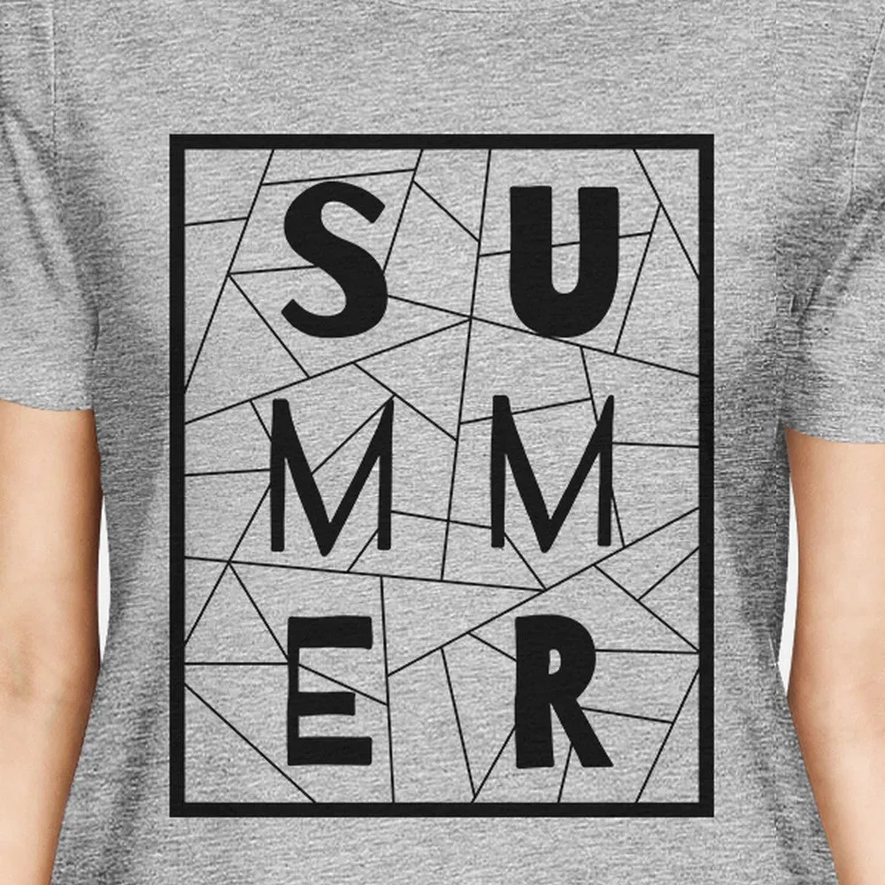 Summer Geometric Lettering Womens Gray Tshirt Cotton Trendy Design