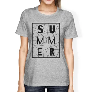 Summer Geometric Lettering Womens Gray Tshirt Cotton Trendy Design