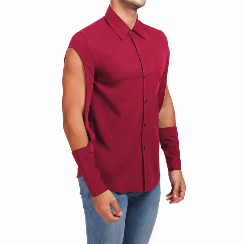 Upper Sleeves Cut Out Hip Hop Style Men Shirt
