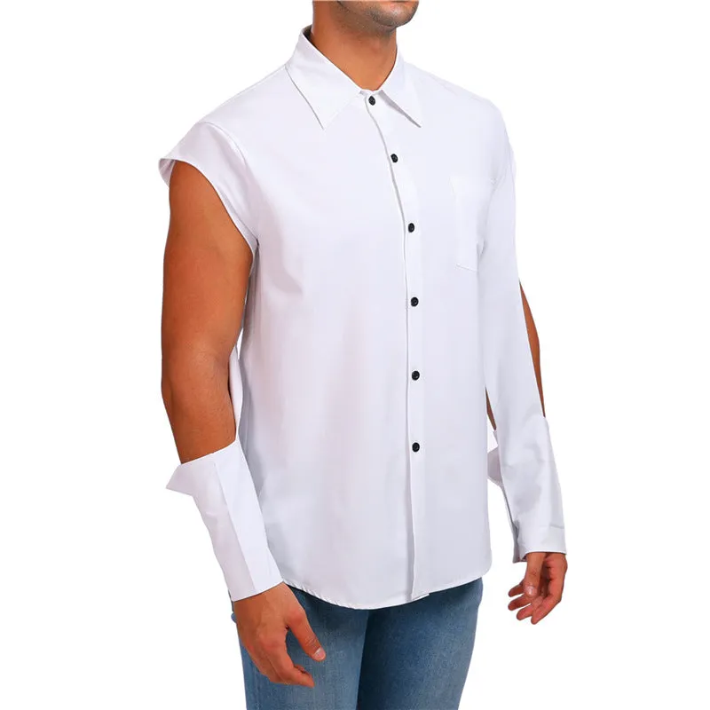 Upper Sleeves Cut Out Hip Hop Style Men Shirt