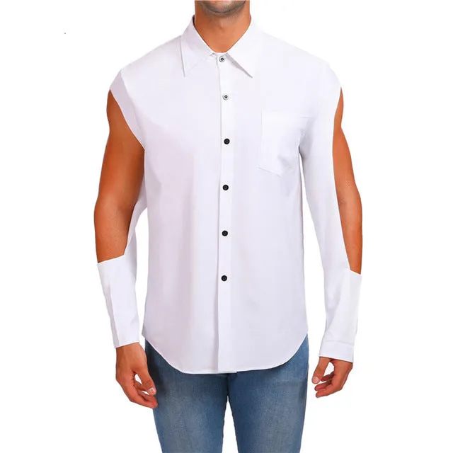 Upper Sleeves Cut Out Hip Hop Style Men Shirt
