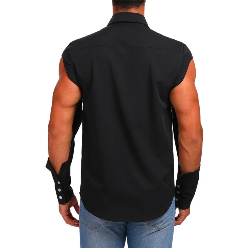Upper Sleeves Cut Out Hip Hop Style Men Shirt