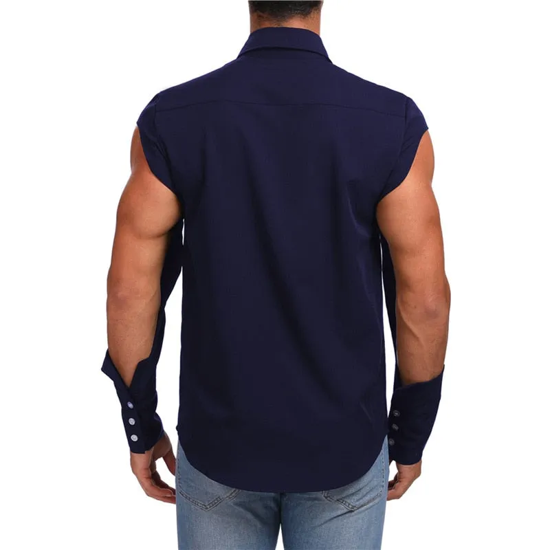 Upper Sleeves Cut Out Hip Hop Style Men Shirt