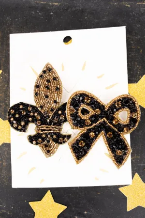 Viola Fleur de Lis & Bow Seed Bead Pin Set
