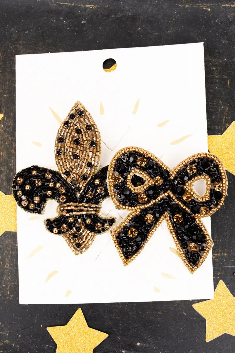Viola Fleur de Lis & Bow Seed Bead Pin Set