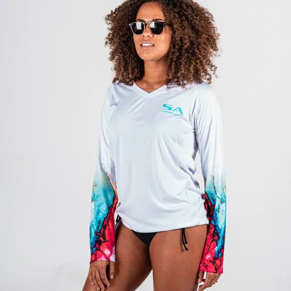 Women's Performance Long Sleeve Shirt | White | Watercolor PreOrder