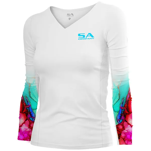 Women's Performance Long Sleeve Shirt | White | Watercolor PreOrder