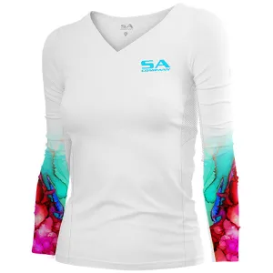 Women's Performance Long Sleeve Shirt | White | Watercolor PreOrder
