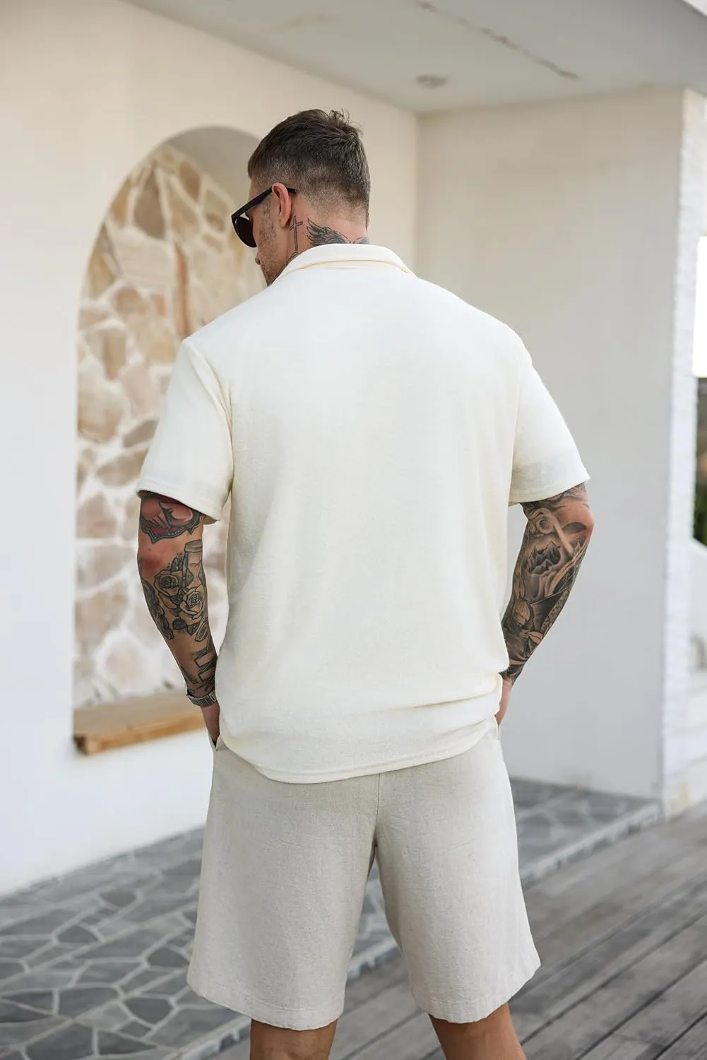 ZAFUL Casual Short Sleeve Button Down Shirts for Men Summer Textured Cuban Lapel Collar Solid Color Lightweight Beach Shirt