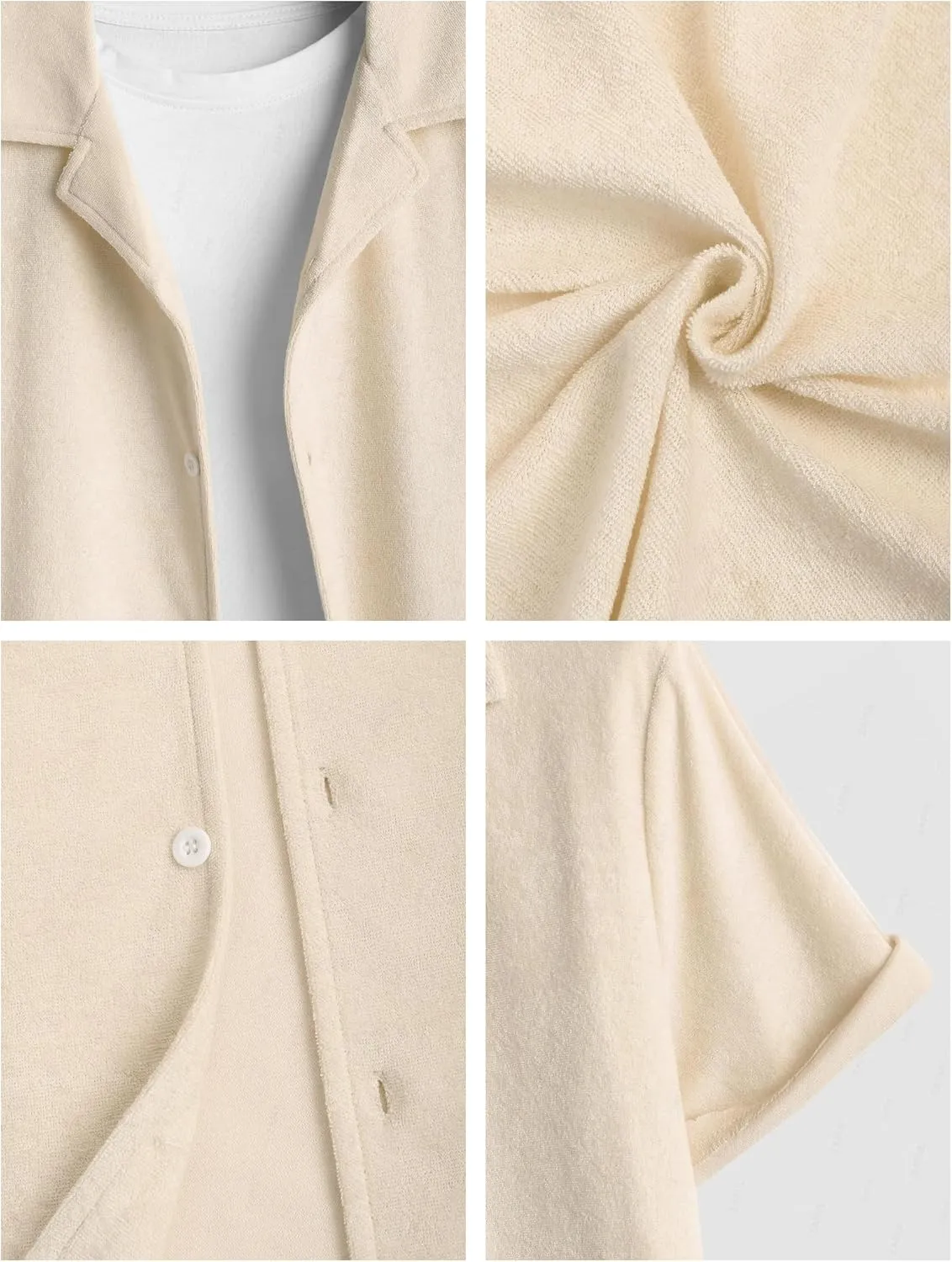 ZAFUL Casual Short Sleeve Button Down Shirts for Men Summer Textured Cuban Lapel Collar Solid Color Lightweight Beach Shirt