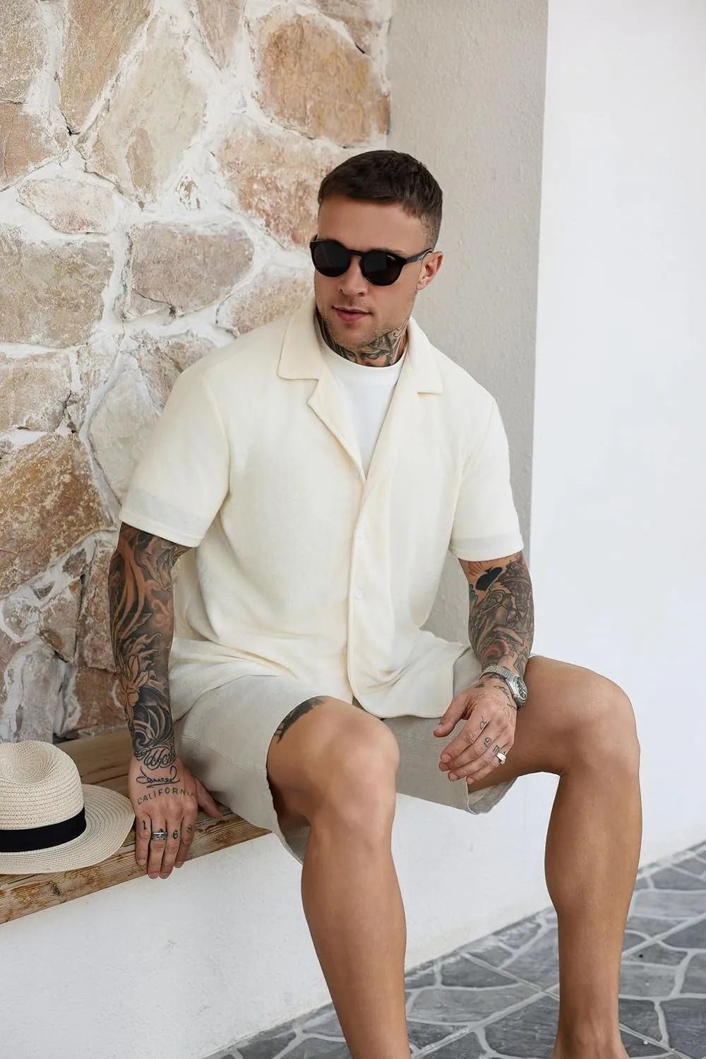 ZAFUL Casual Short Sleeve Button Down Shirts for Men Summer Textured Cuban Lapel Collar Solid Color Lightweight Beach Shirt
